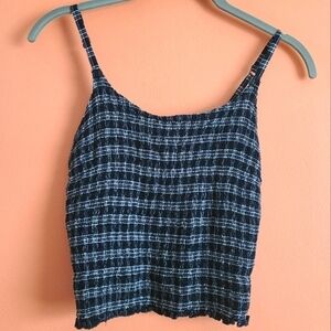 Hollister Cropped Plaid Navy and White Shirred Cami M